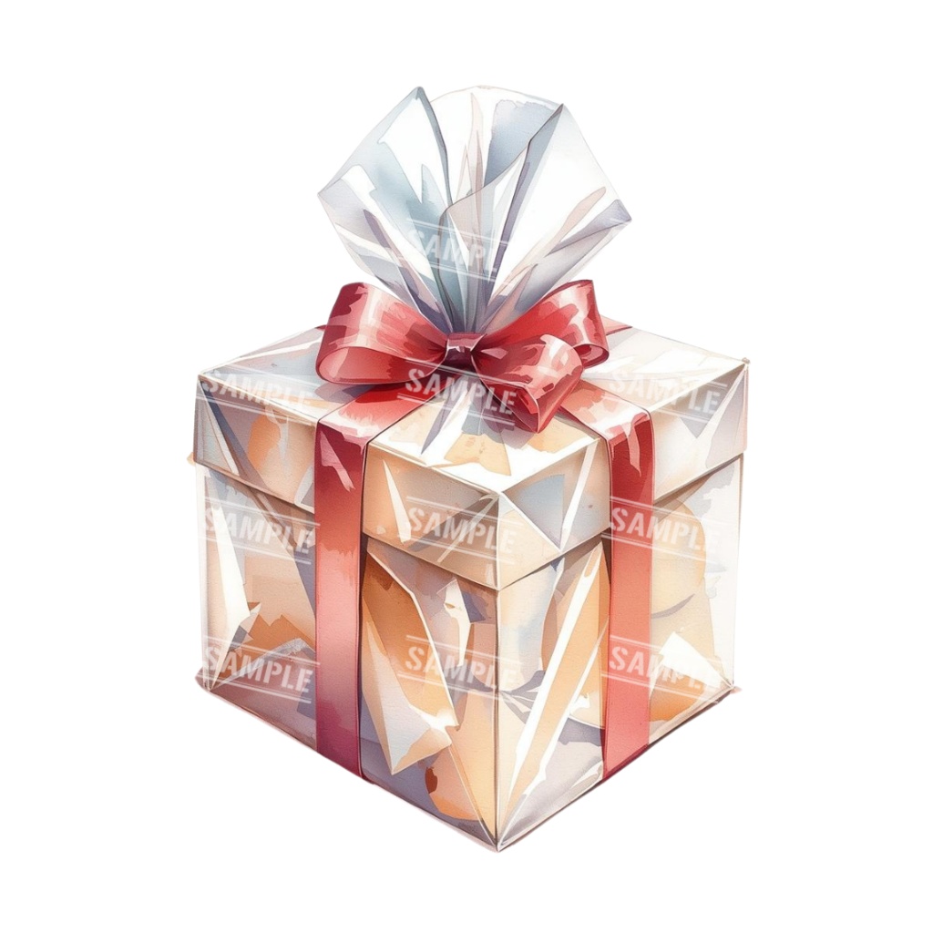 『present』水彩画風 背景透過PNG素材 41点セット