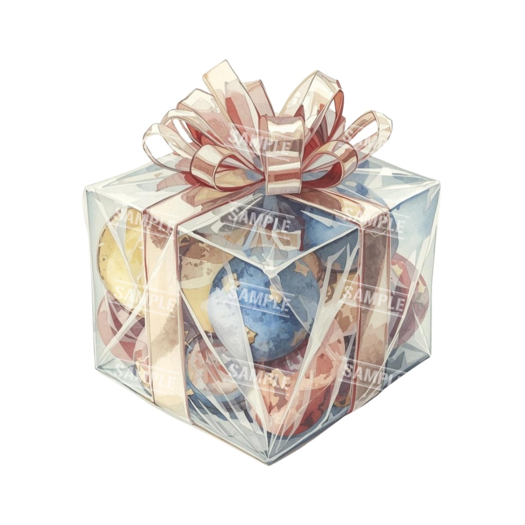 『present』水彩画風 背景透過PNG素材 41点セット