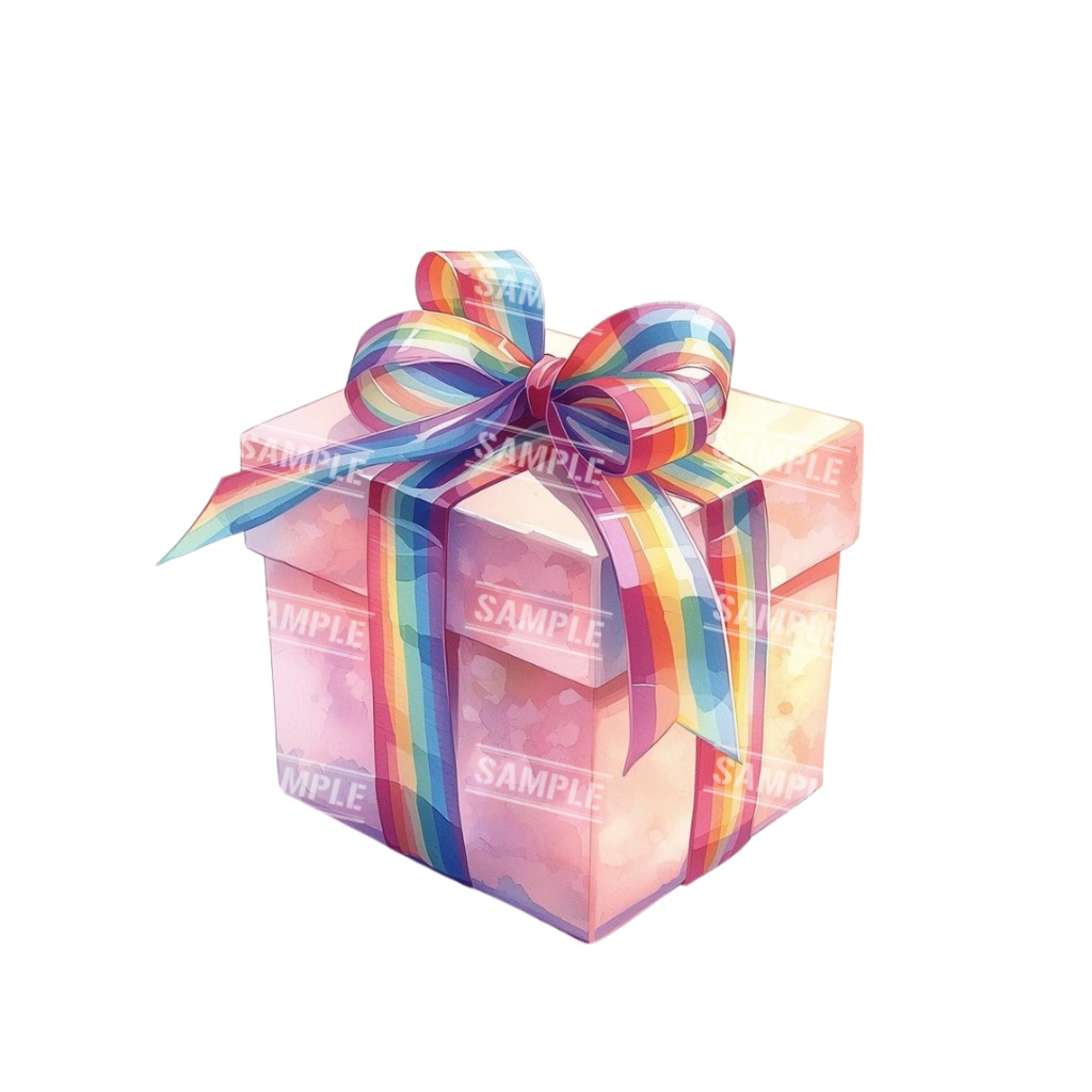 『present』水彩画風 背景透過PNG素材 41点セット