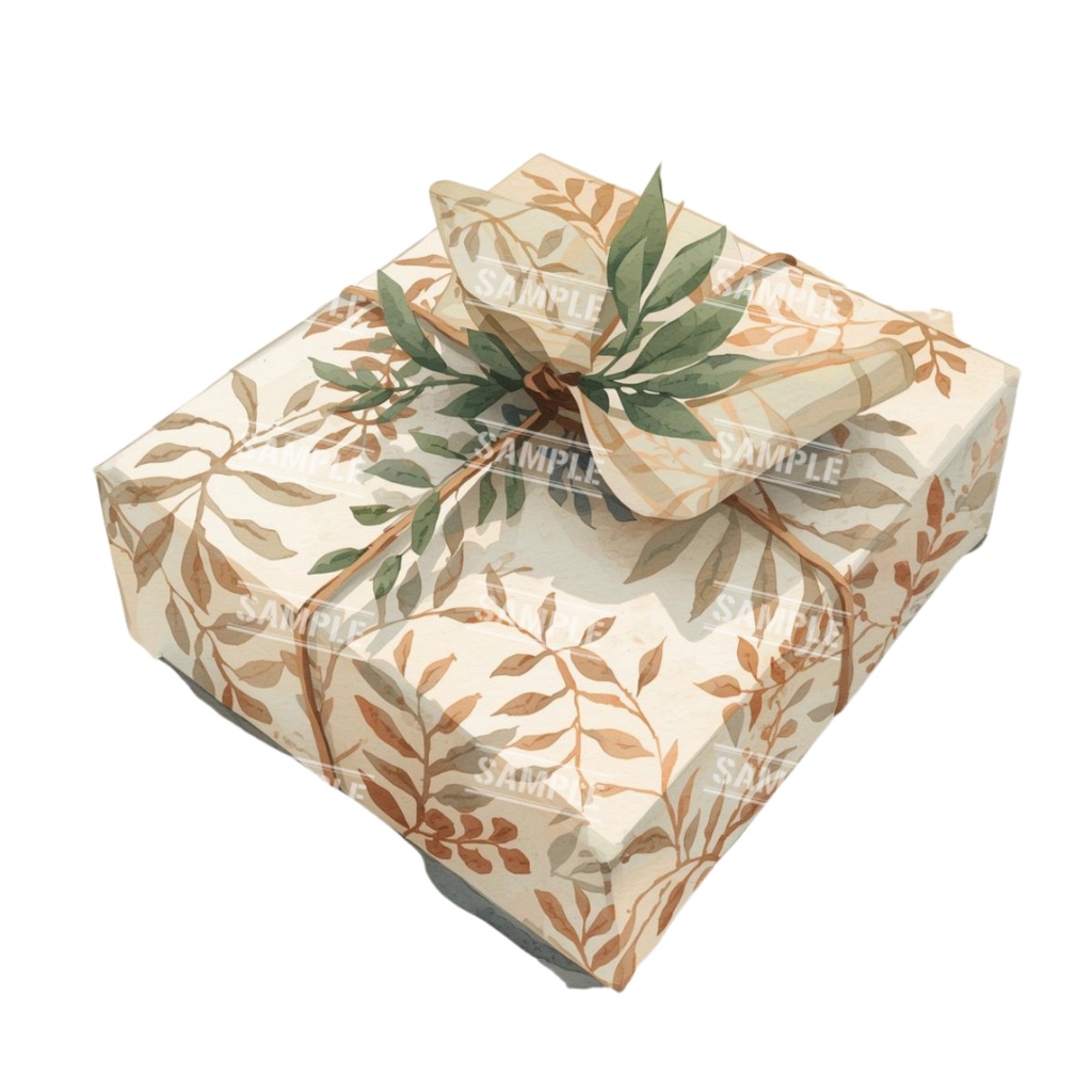 『present』水彩画風 背景透過PNG素材 41点セット