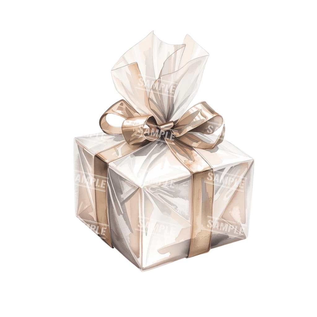 『present』水彩画風 背景透過PNG素材 41点セット