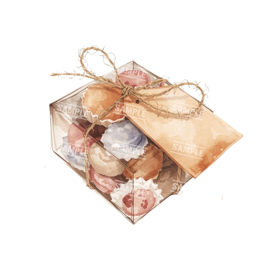 『present』水彩画風 背景透過PNG素材 41点セット