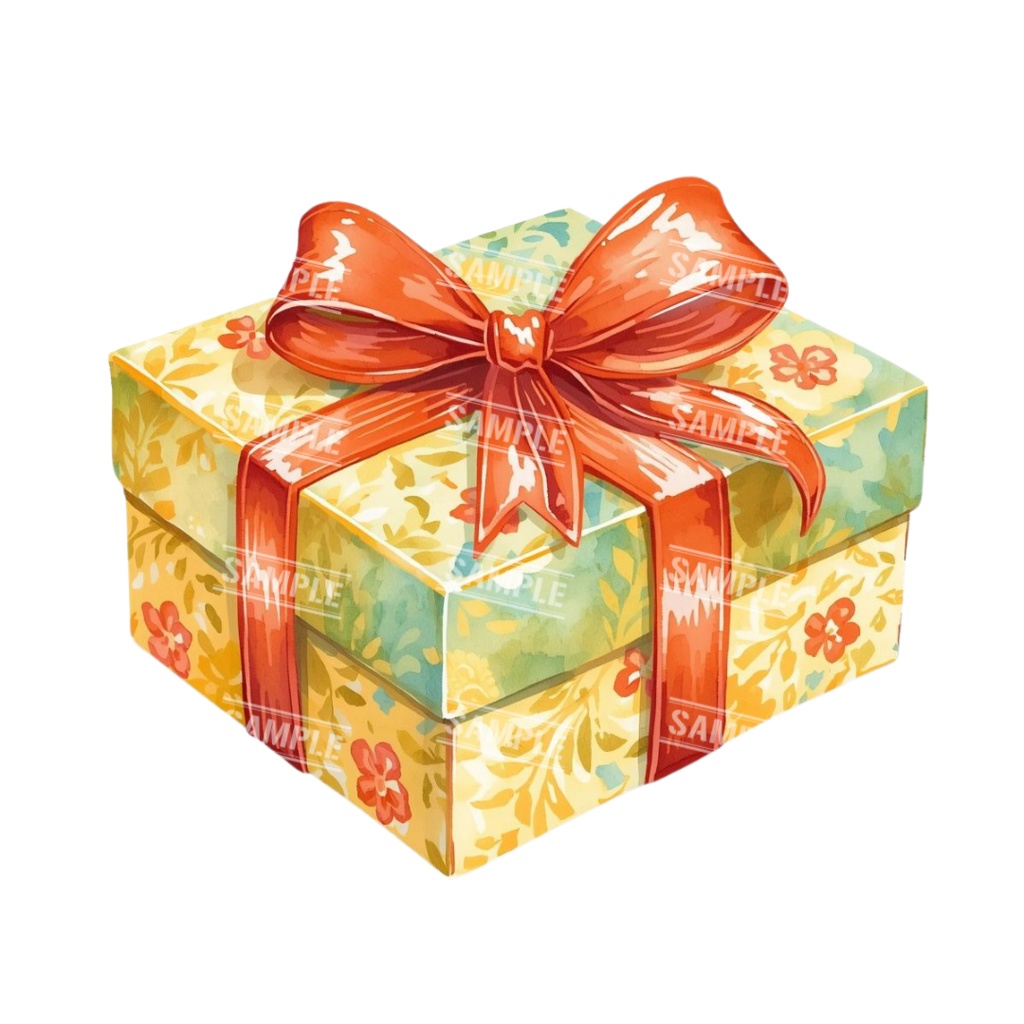 『present』水彩画風 背景透過PNG素材 41点セット