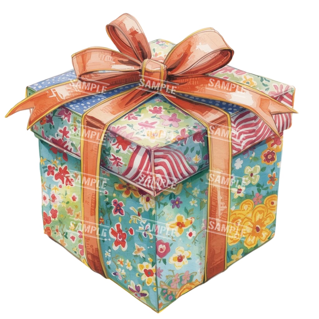 『present』水彩画風 背景透過PNG素材 41点セット