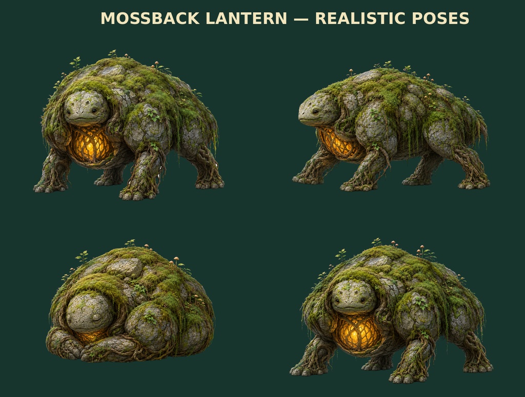 【商用利用可】苔灯獣 Mossback Lantern|背景透過PNG・2Dクリーチャー素材 8ポーズ