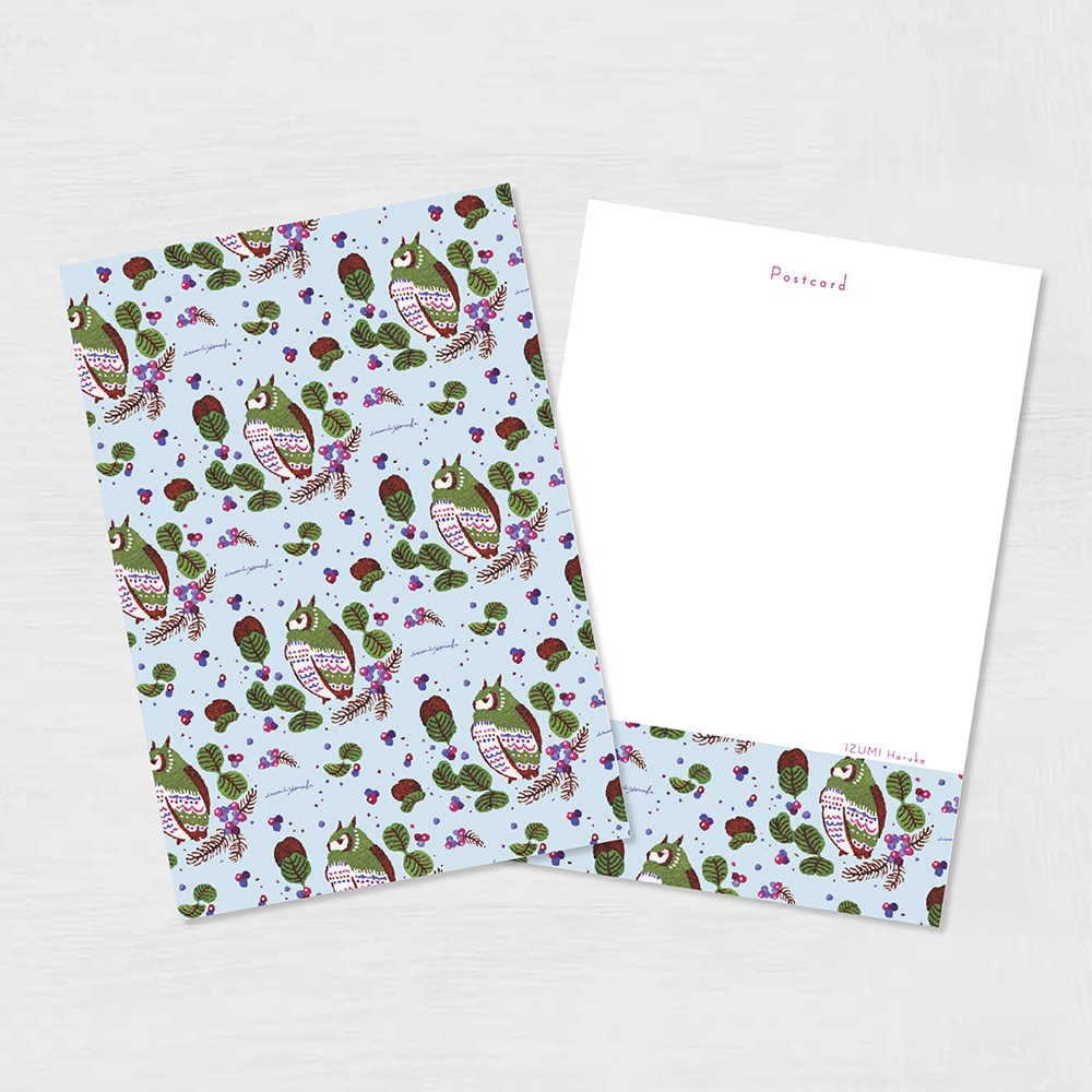 ポストカード(同柄2枚セット) フクロウと植物
