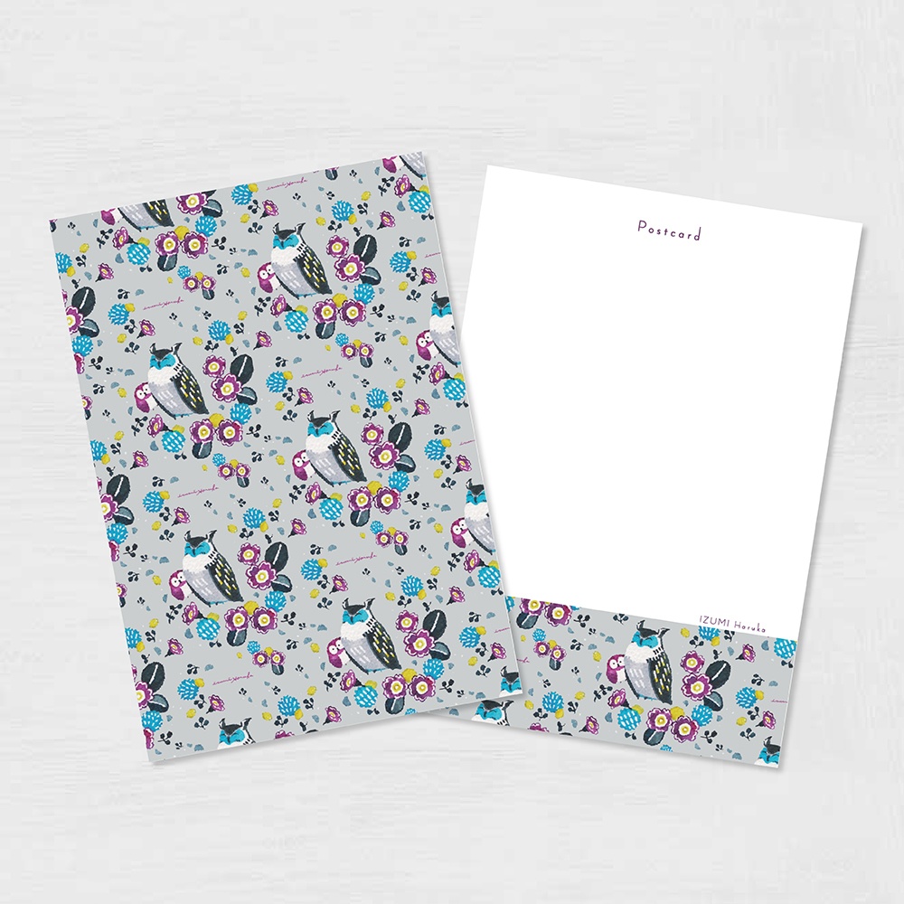 ポストカード(同柄2枚セット) フクロウと植物