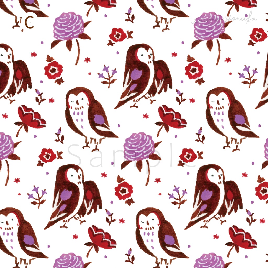 レターセット フクロウ花柄 4種