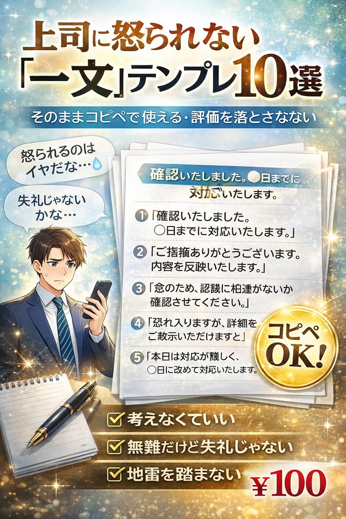 上司に怒られない一文テンプレ10選【コピペOK・評価を落とさない】