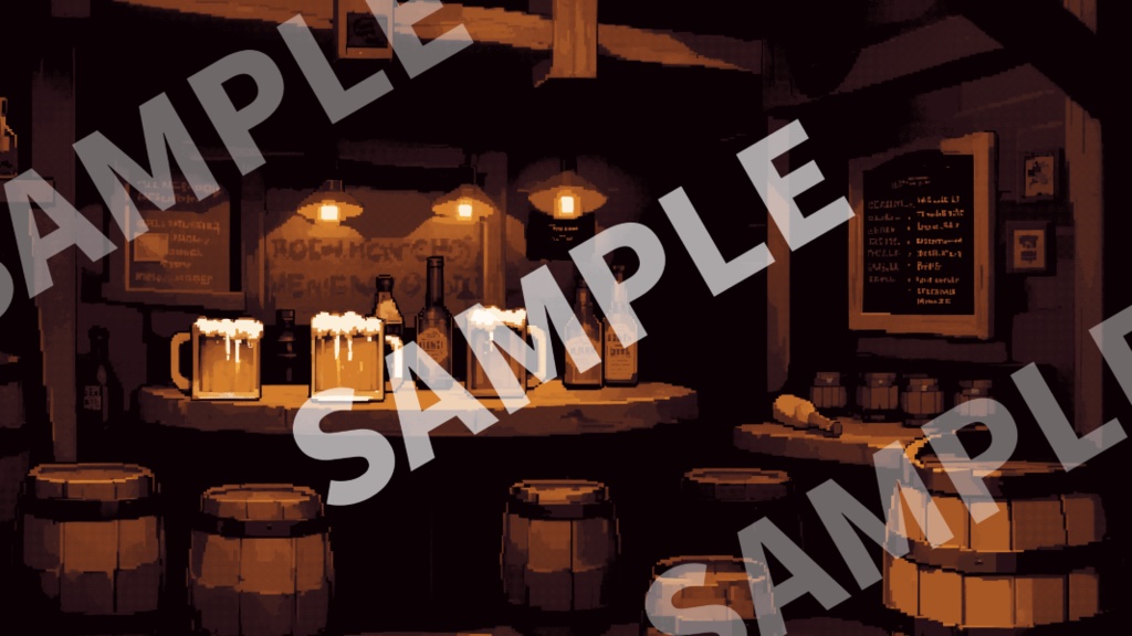 【ドット絵背景素材】異世界の酒場 昼夜