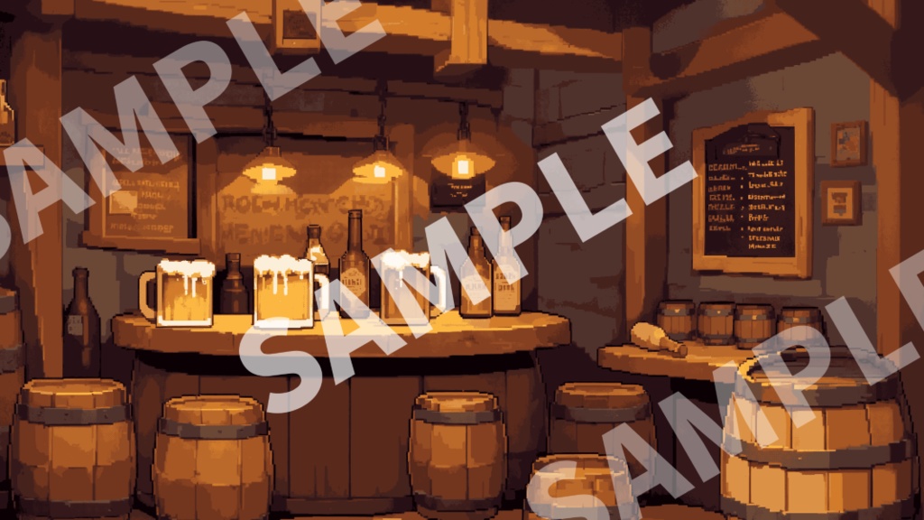 【ドット絵背景素材】異世界の酒場 昼夜