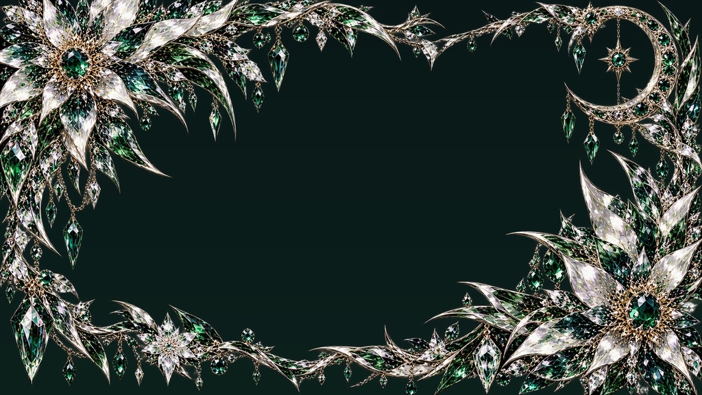 【配信フレーム】白銀×深緑の宝石花|JEWEL BOTANICA|透過PNG