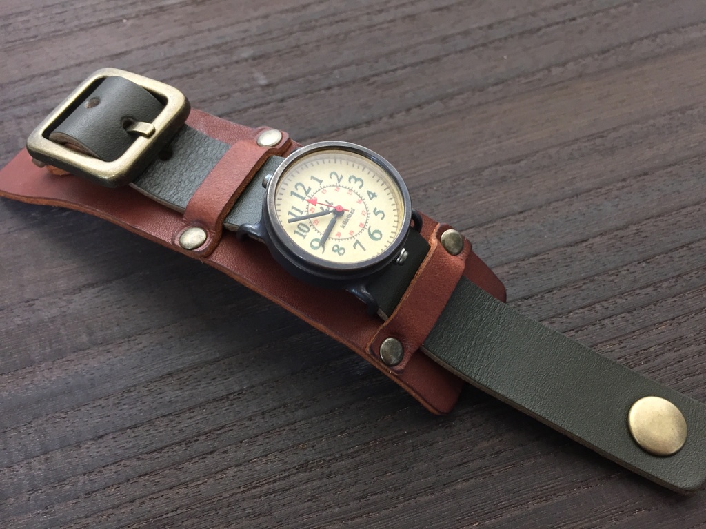 「青島」はる時計 オリジナル手作り時計 文字盤:3G ベルト色:GR