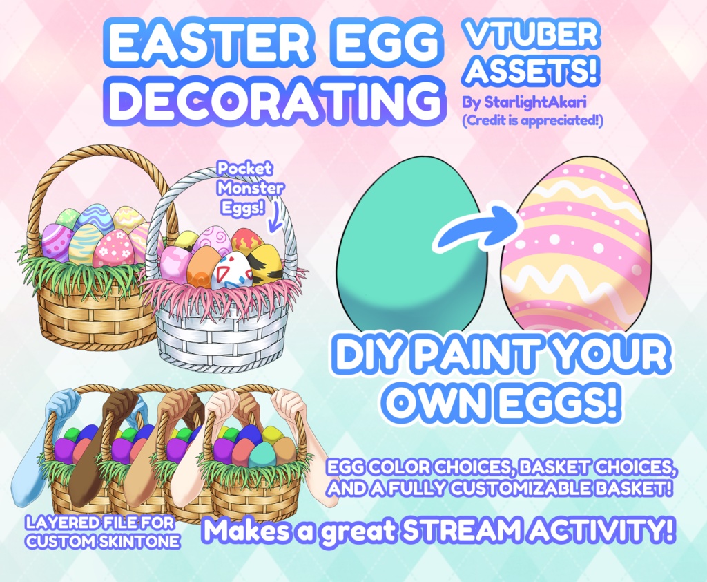 Vtuber / PNGtuber Assets - Easter Basket Decorating, Easter eggs, Customize Stream Game イースター