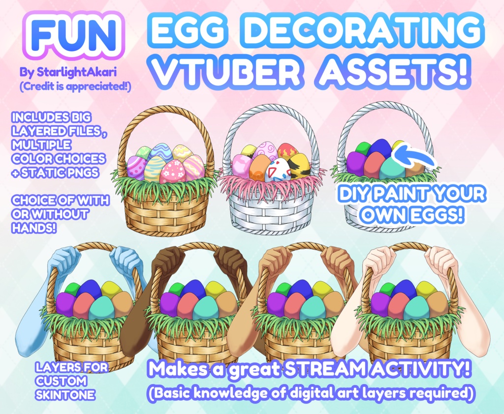 Vtuber / PNGtuber Assets - Easter Basket Decorating, Easter eggs, Customize Stream Game イースター