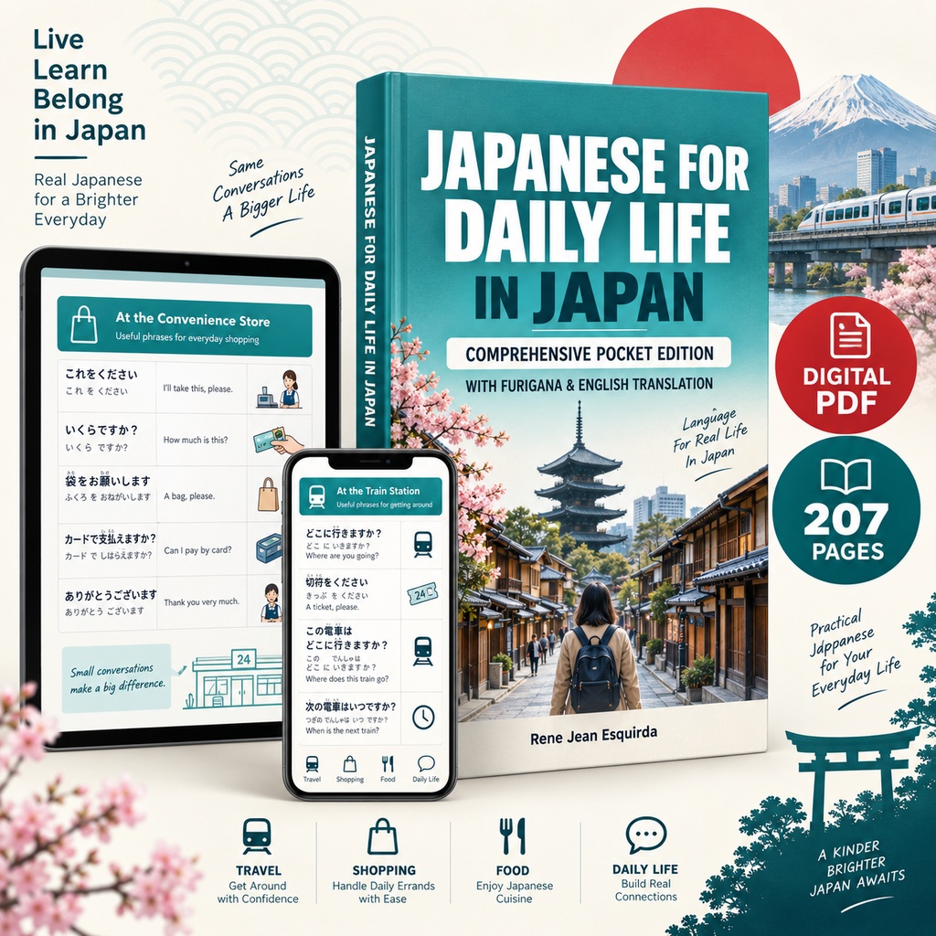 Japanese for Daily Life in Japan | 207-Page Digital Pocket Guide with Furigana