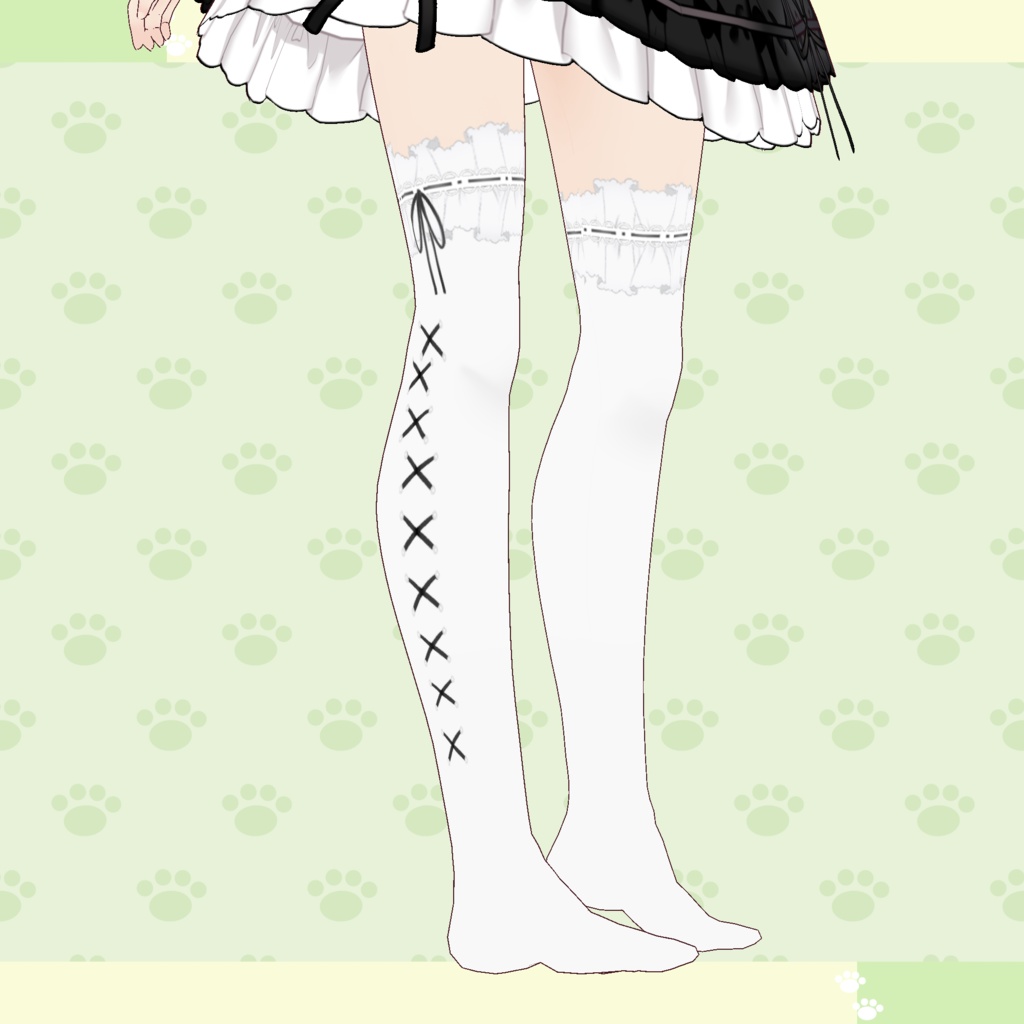 【Vroid】リボンニーハイソックス(白) Thigh High Ribbon Socks(White)