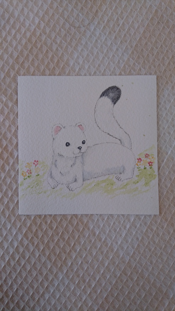 水彩原画 オコジョ 額付き