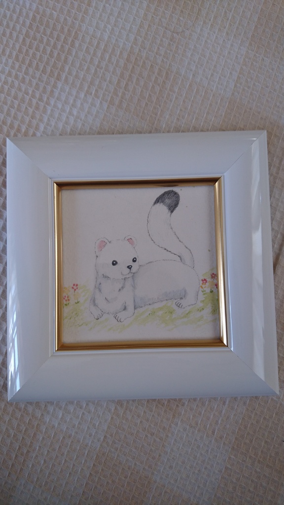 水彩原画 オコジョ 額付き