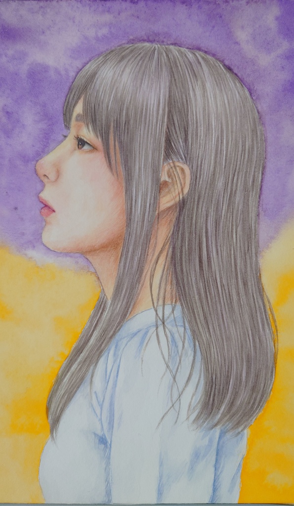 「黄昏」SMサイズ 人物画 水彩画 原画