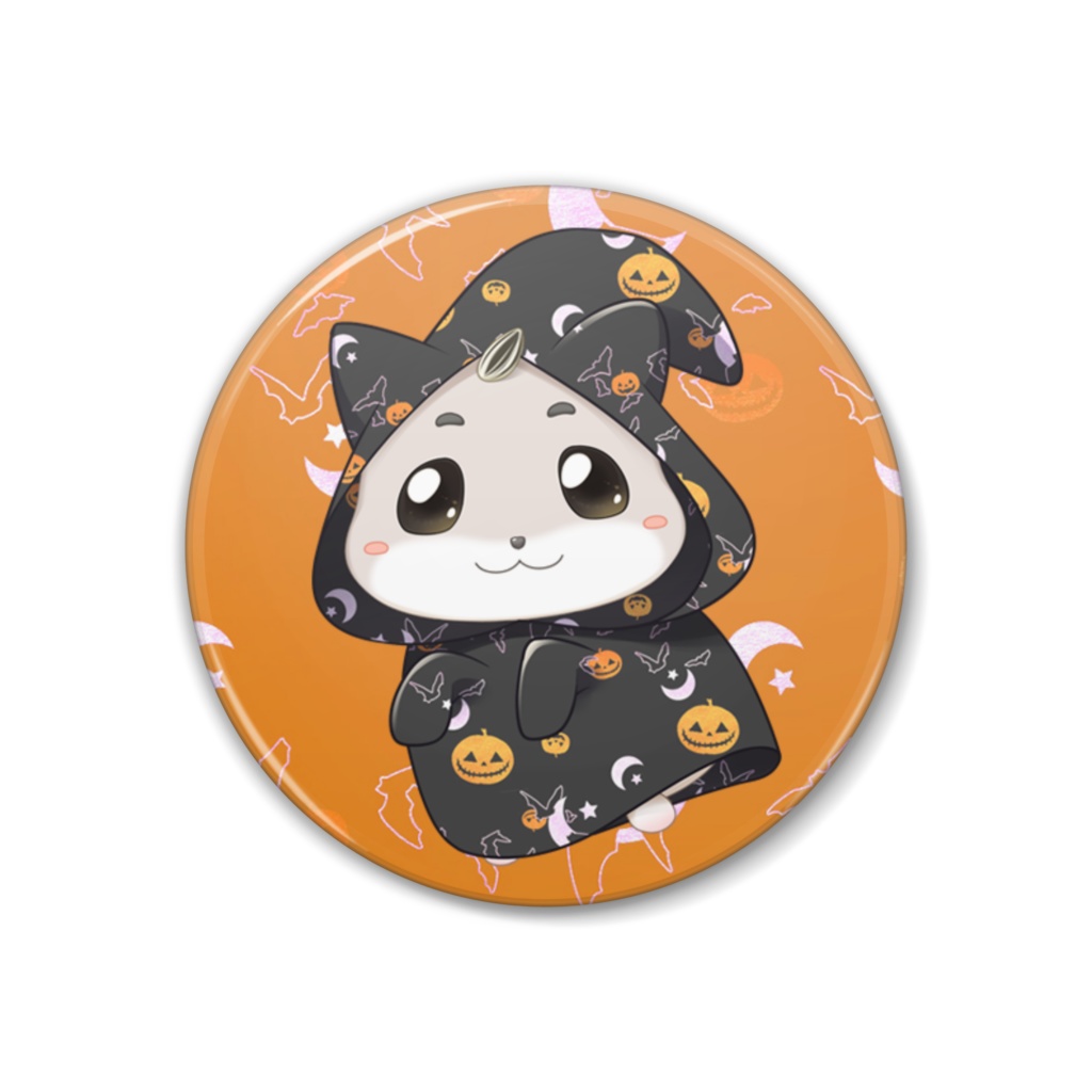 もちはむ缶バッジ　ハロウィン黒服