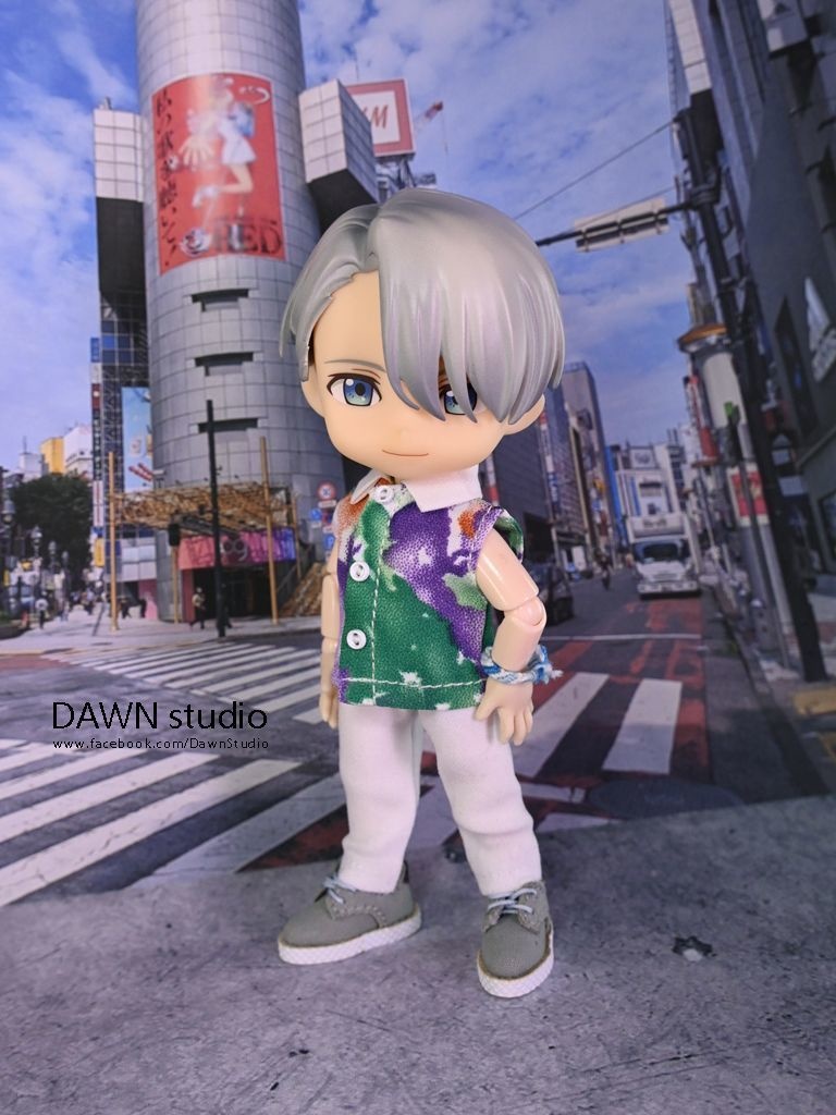 オビツ11 服 水彩柄白襟ノースリーブシャツ