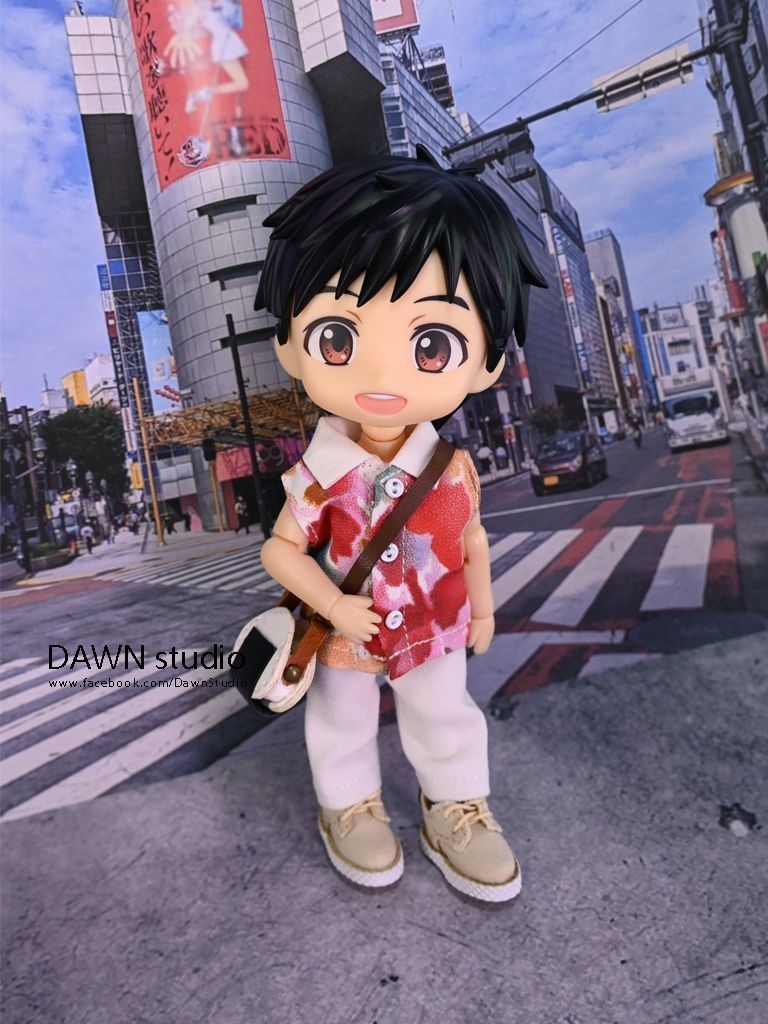 オビツ11 服 水彩柄白襟ノースリーブシャツ