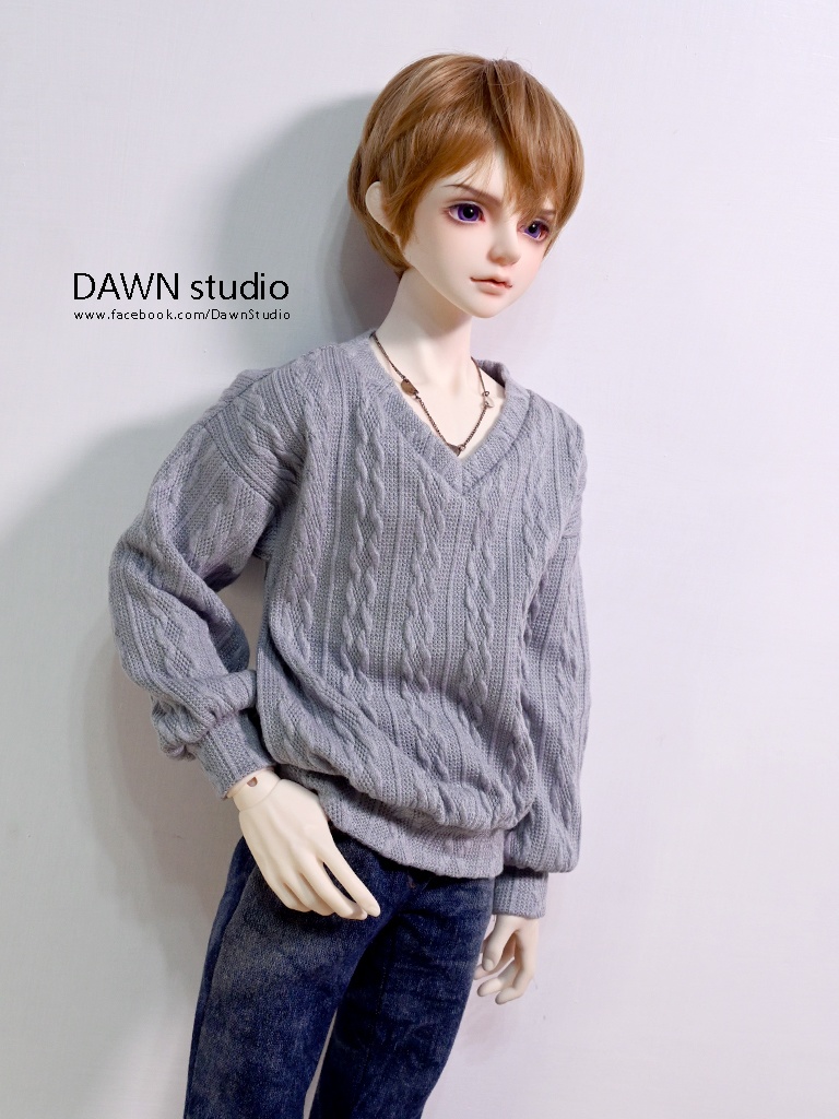 1/3 服 vネックバルーンスリーブケーブル編みセーター