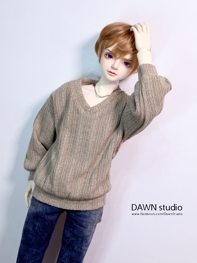 1/3 服 vネックバルーンスリーブケーブル編みセーター