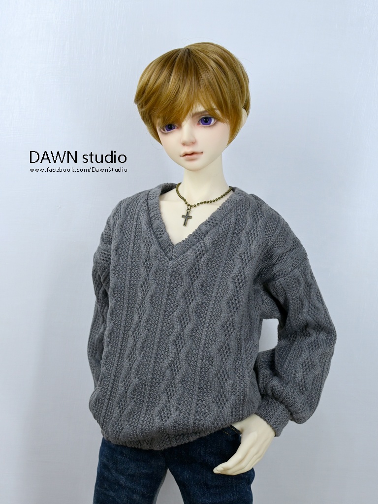 1/3 服 vネックバルーンスリーブケーブル編みセーター