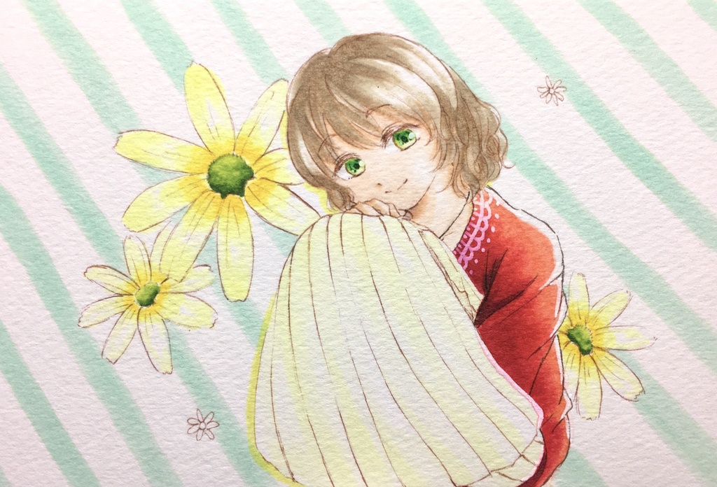 赤いカーディガンの女の子　原画