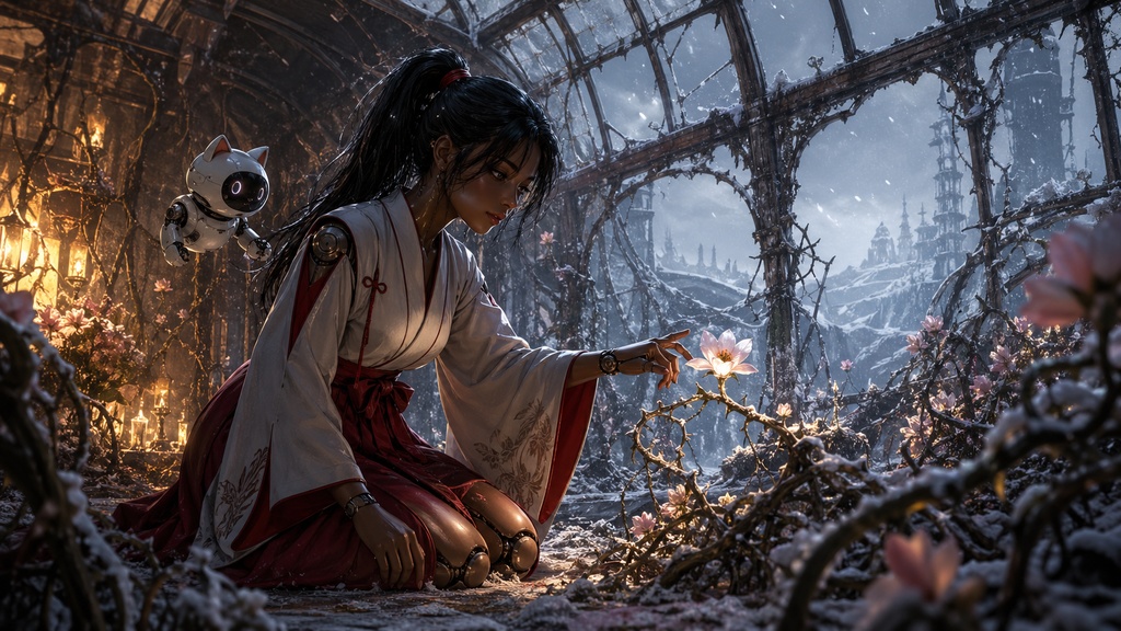 褐色アンドロイド巫女と氷鉄の神