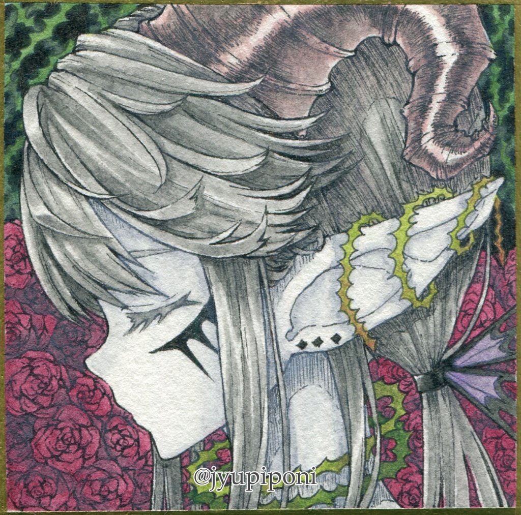 【アナログ原画】ミニ色紙　悪魔🌱ちゃん