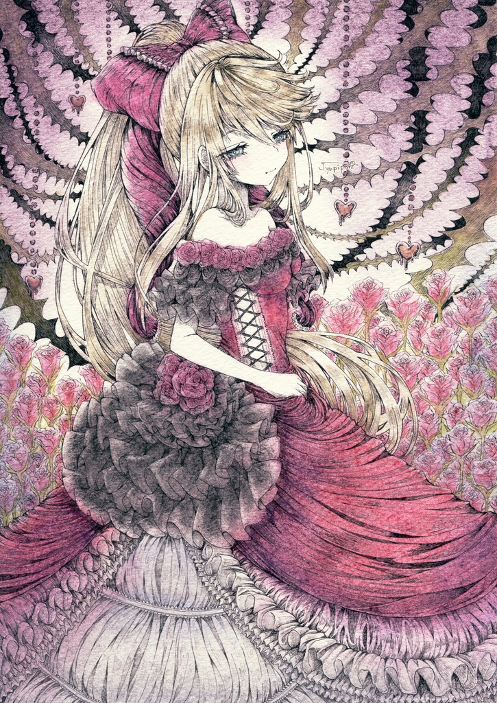 【アナログ原画】赤いドレスと薔薇