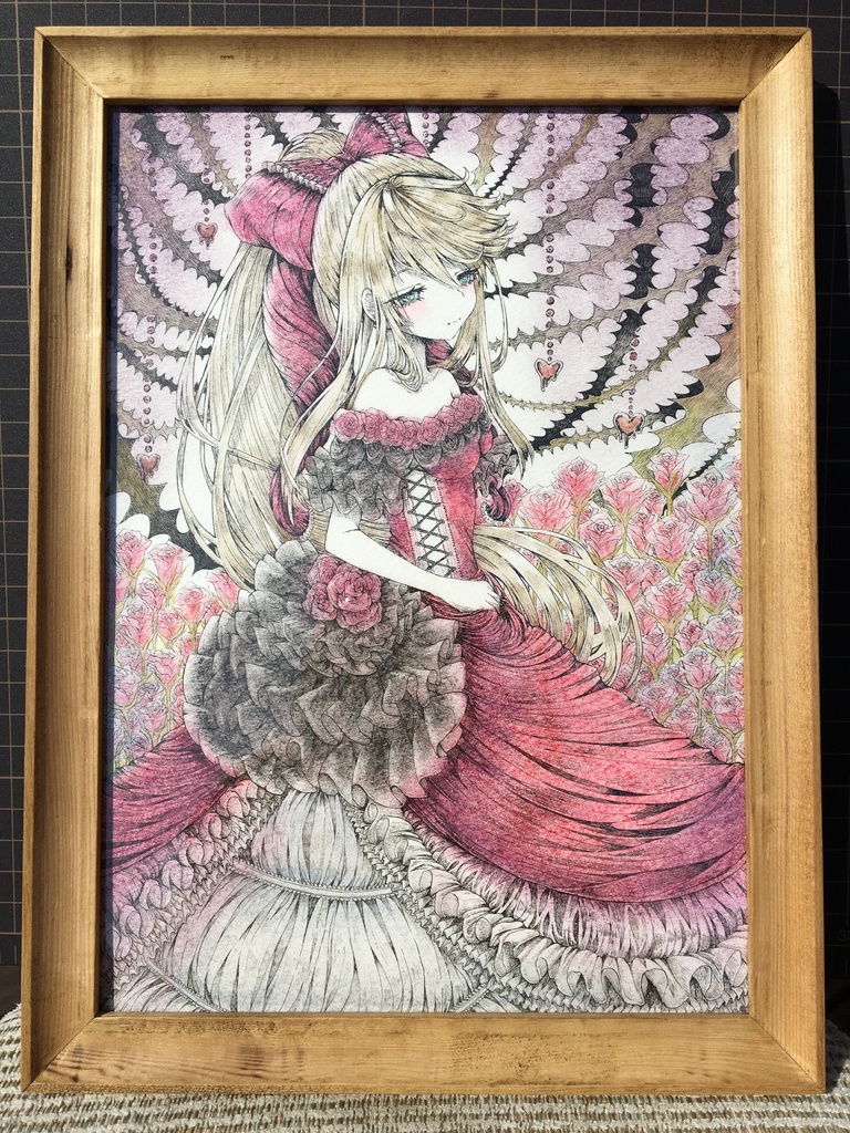 【アナログ原画】赤いドレスと薔薇