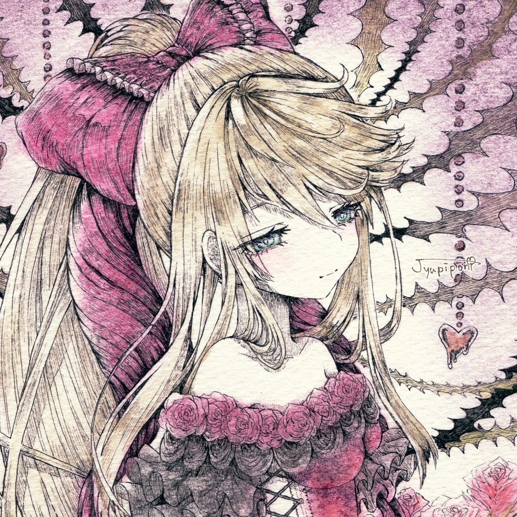 【アナログ原画】赤いドレスと薔薇