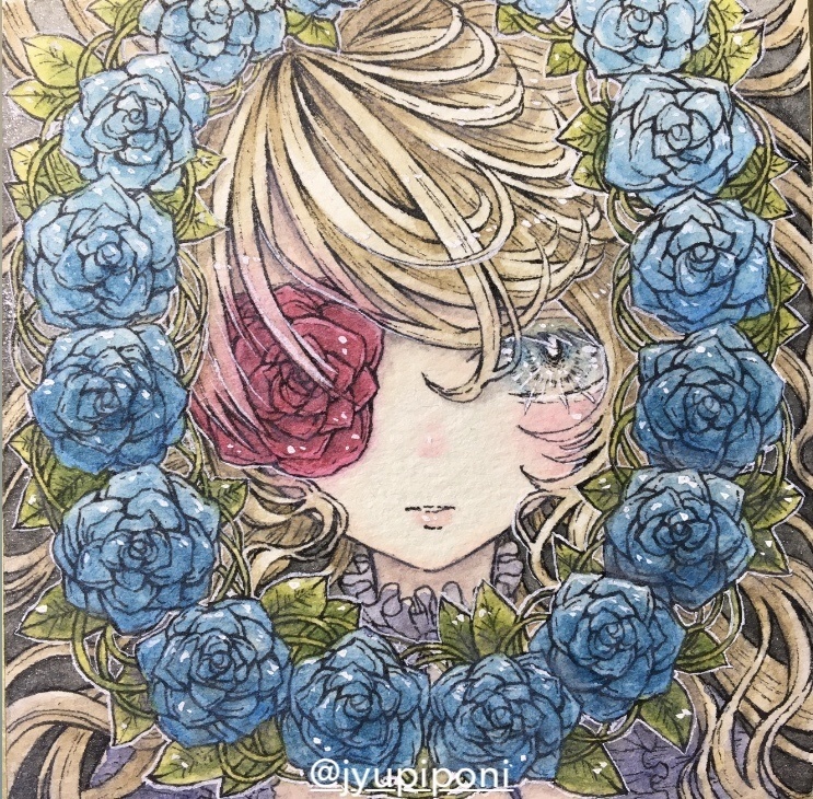 【アナログ原画】ミニ色紙　バラリース双葉ちゃん