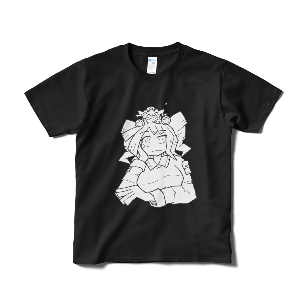 頬杖にとりTシャツ(黒)