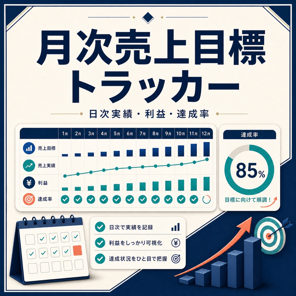 月次売上目標トラッカー｜日次実績・利益・達成率をExcelで自動集計