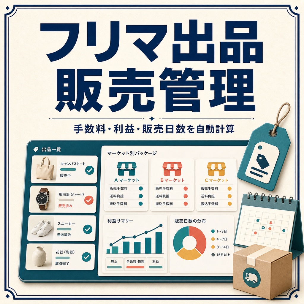 フリマ出品・販売管理テンプレート|手数料・利益・販売日数をExcelで自動計算