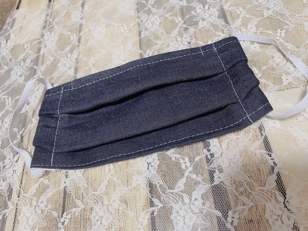 鼻ワイヤー付き手作り布マスクL（表ジーンズ生地）