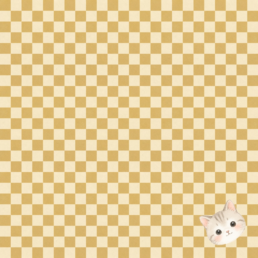 和柄　市松模様（ワンポイント猫）黄色