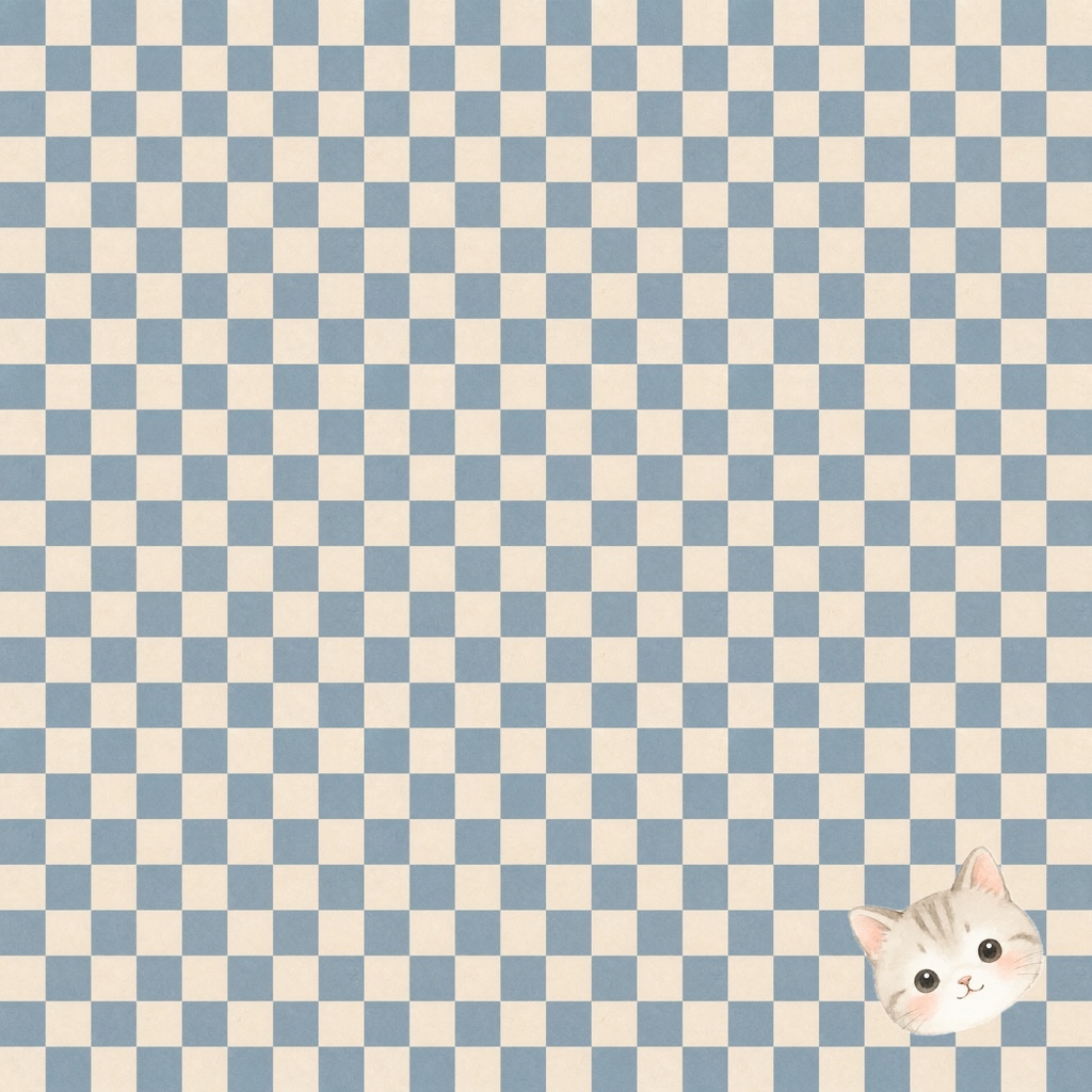 和柄　市松模様（ワンポイント猫）青色
