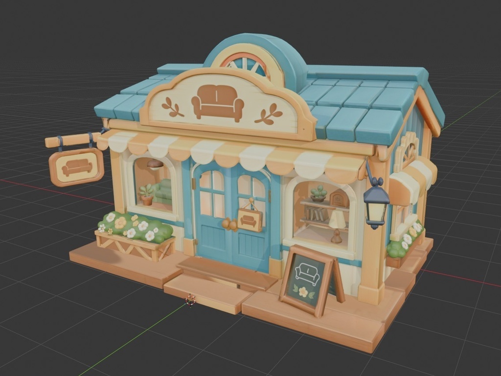 【3Dモデル】可愛い家具屋さんのお店（Unity / VRChat対応・パーツ別）