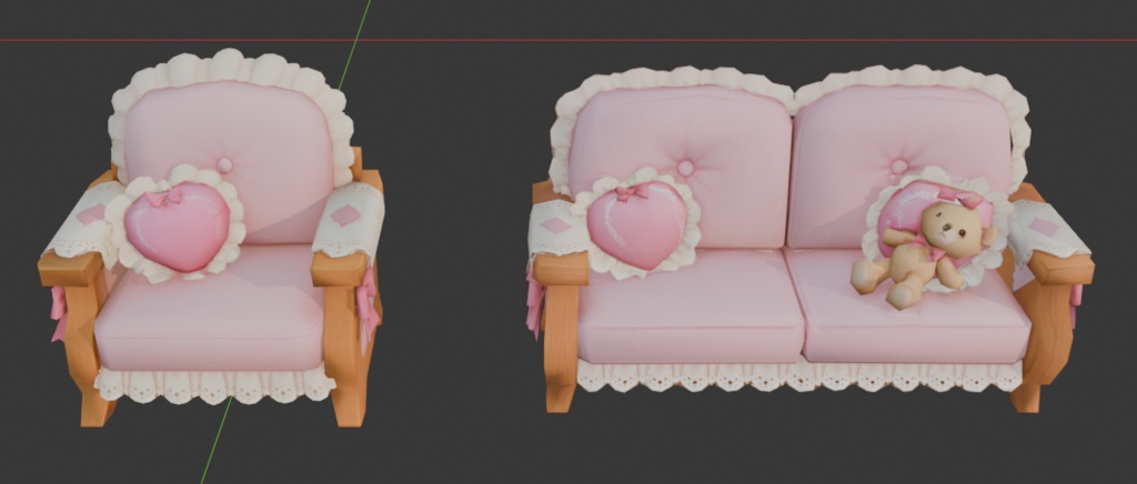 【【3Dモデル】ローポリで可愛いソファ&椅子シリーズ(2個セットばら売り/6種フルセット対応)