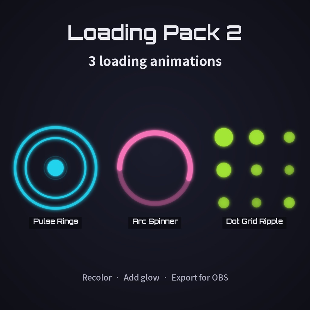 Loading Pack 2|ローディング Lottie アニメーション 3種(色変更・グロー対応)