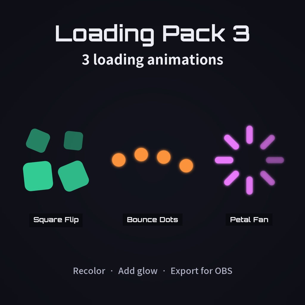 Loading Pack 3｜ローディング Lottie アニメーション 3種（色変更・グロー対応）