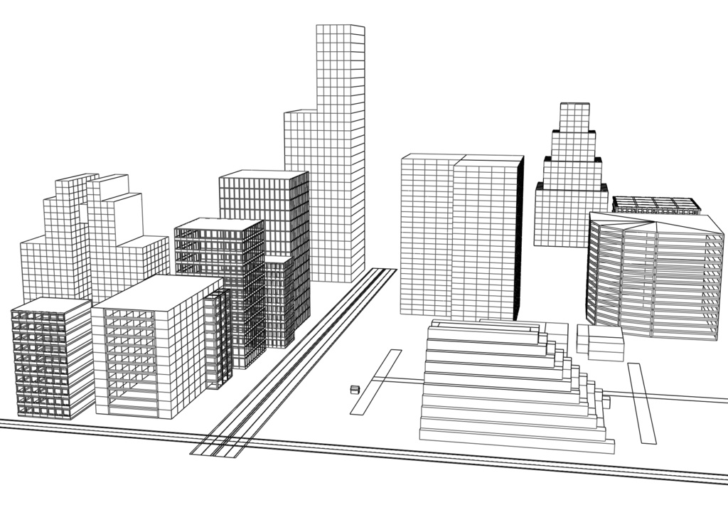 ビルのシルエット3Dモデル