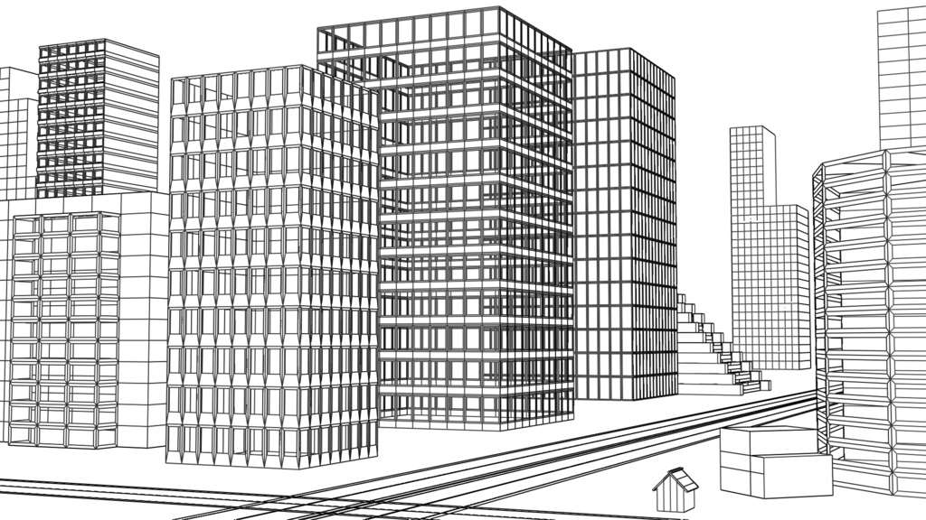 ビルのシルエット3Dモデル