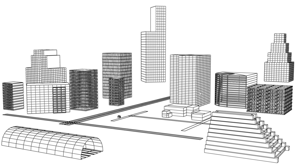ビルのシルエット3Dモデル